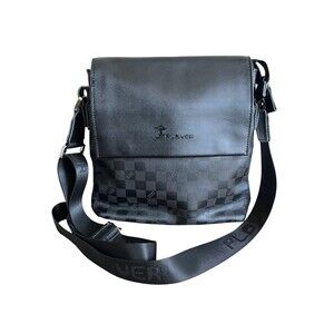 Plover Crossbody Messenger Bag Black Faux Leather Purse Handbag